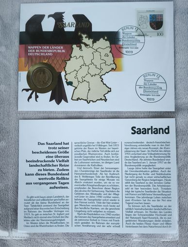Набор в честь восстановления Германии "1 марка+ конверт +  марка первого дня гашения"Саар"