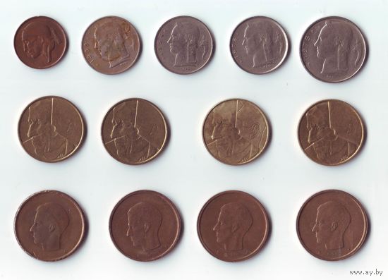 Монеты Бельгии, 13 шт., разные.