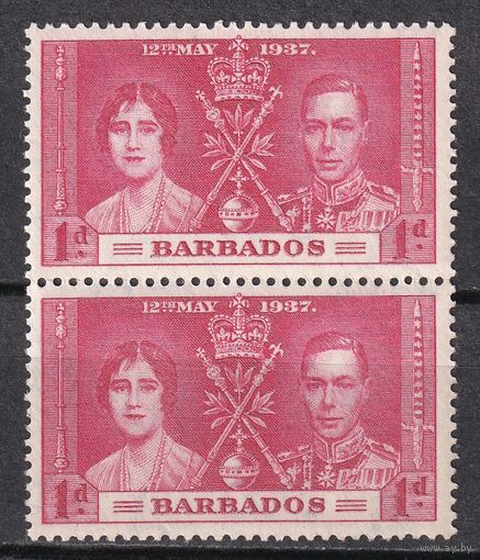 24.BrKS. Великобритания. Колонии.  Барбадос. Коронация Георга VI и Елизаветы. 1937 г. 1P. Mi.#152. MNH. Пара.