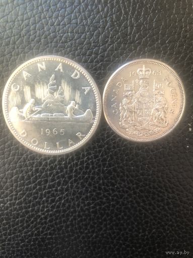 Канада 1 доллар 1965г, 50 центов 1963г