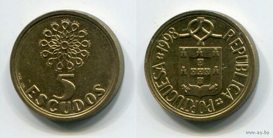 Португалия. 5 эскудо (1998, aUNC)