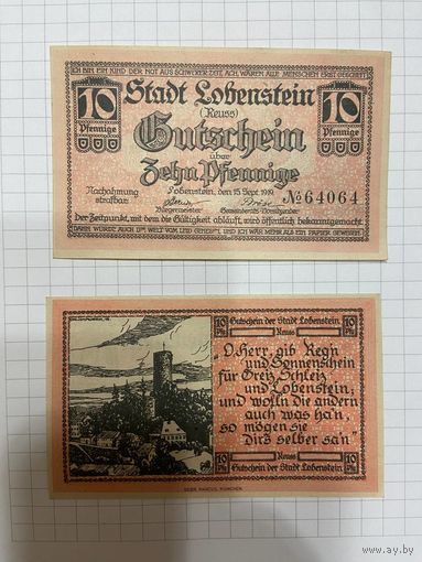 Нотгельд 10 пфеннигов Германия Лобенштайн-0301