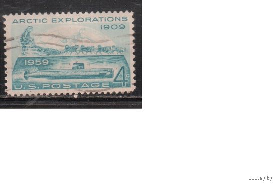 США-1959, (Мих.751) , гаш., Арктика, Подводная лодка, Собаки (одиночка)