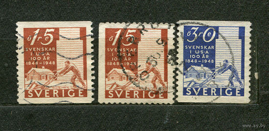 Шведские иммигранты в Америке. Швеция. 1948. Серия 3 марки
