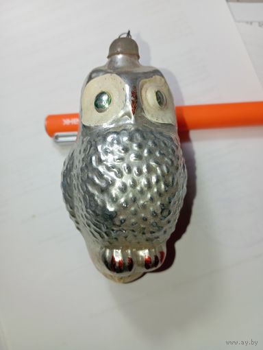 Игрушка на ёлку ,  Сова , винтаж , стекло , СССР .