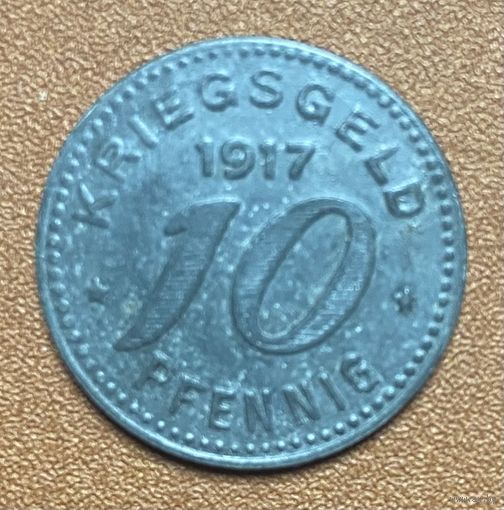 Монета 10 пфеннигов 1917 год. Бармен. Веймарская республика.