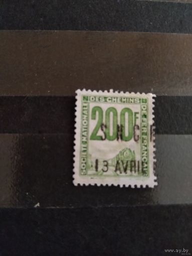 1944 Франция марка оплаты пересылки посылок (пакетов) по железной дороге поезд паровоз Ивер 24 (2-2)