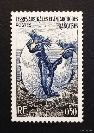 ТААФ Французские антарктические территории 1956 г. Пингвины. Фауна, 1 марка. Чистая #0048-Ч1P6