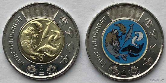 Канада 2 доллара 2024 г. Инуит Нунангат. Цена за пару. Цветная + простая