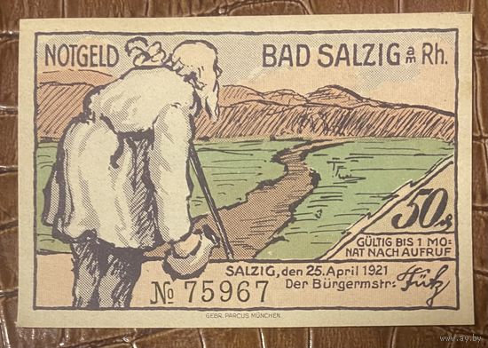 Нотгельд , 50 пфеннигов Бад-Зальциг 1921 год. Веймарская республика