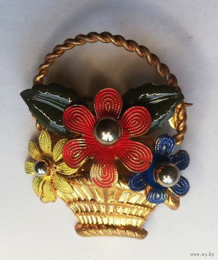 Брошь "Корзинка с цветами", Чехословакия