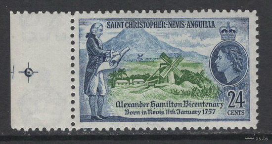 Сент Кристофер-Невис-Ангилья 1957** 200-летие Александра Гамильтона одного из отцов-основателей США, Королева Елизавета II Mi#128