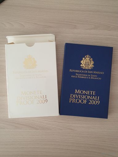 Сан-Марино 2009 год PROOF. 1, 2, 5, 10, 20, 50 евроцентов, 1, 2 евро. Официальный набор монет