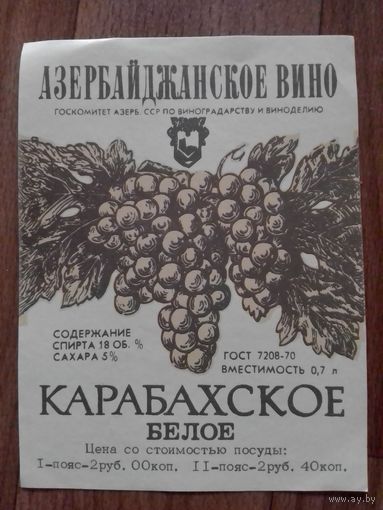 Этикетка от вина. АзССР