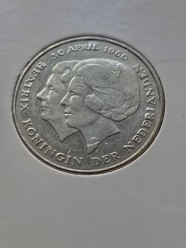 Нидерланды 1 гульден 1980 г. -Коронация Королевы Беатрикс