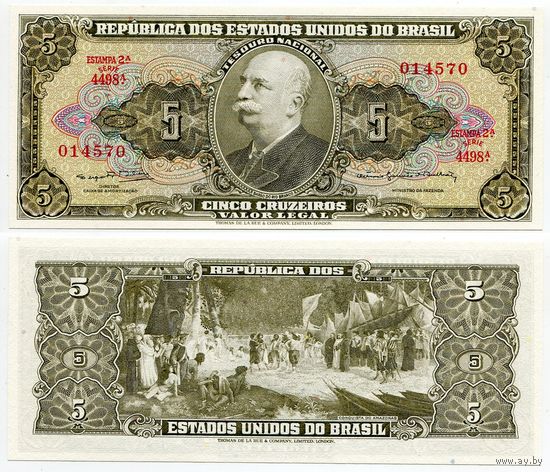 Бразилия. 5 крузейро (образца 1964 года, P176d, UNC)