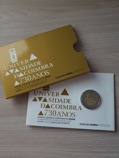 Монета Португалия 2 евро 2020 730 лет университету Коимбры PROOF БЛИСТЕР