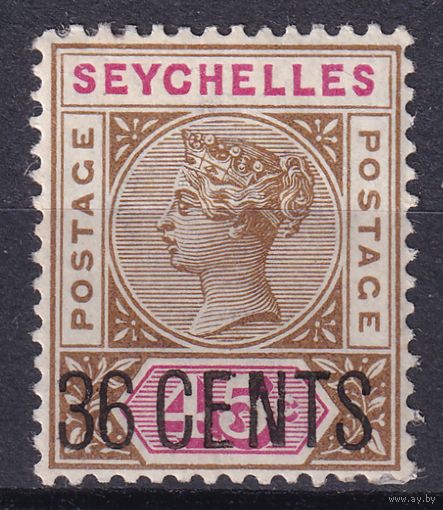 62.BrKSe. Великобритания. Колонии. Сейшельские острова. Виктория. Стандарт. Надпечатка нового номинала. 36C. 1896 г. Mi.#19.