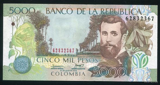 Колумбия. 5000 песо 2010 года. P452l. UNC