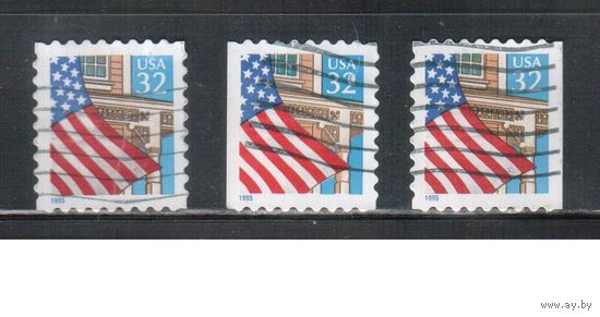 США-1995, (Мих.2552 BA+ВG) , гаш. , Стандарт, Флаг (одиночка), 3 типа зубцовки