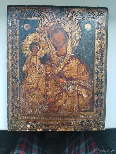 Икона Троеручица по серебру 19 в школа холуй .