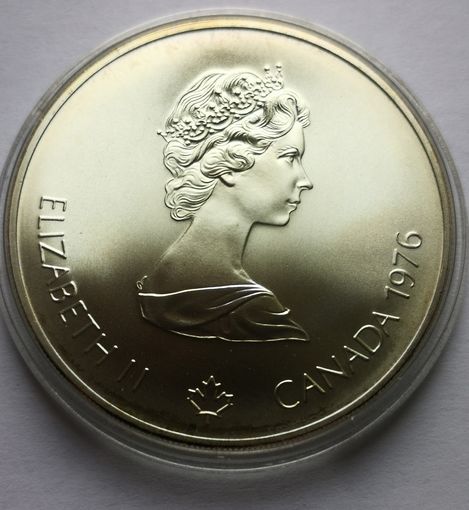 Канада 5 долларов 1976 г. Фихтование Олимпиада Монреаль.  СЕРЕБРО