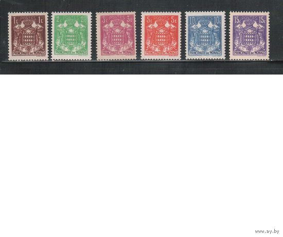 Монако-1937(Мих.143-148)   **/* ( 3 м - **)  ,  Стандарт, Герб (полная серия)