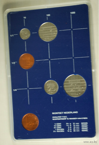 Нидерланды, годовой набор монет (Голландия) 1984 год, 5+10+25 центов 1+2,5 гульдена + жетон UNC.