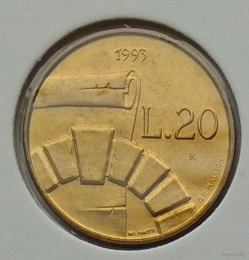 Сан-Марино 20 лир 1993 г. В холдере