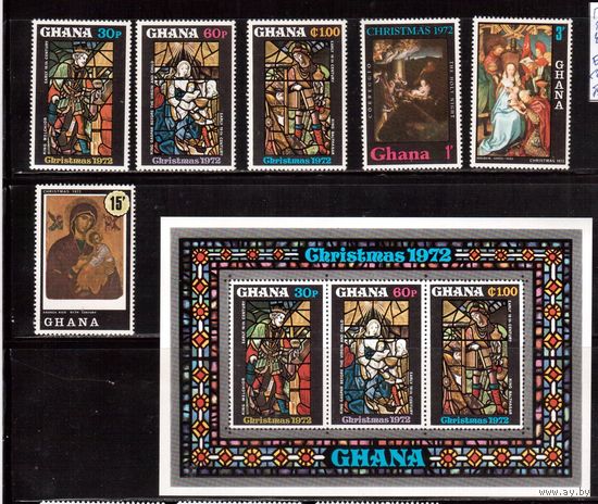 Гана-1972,(Мих.486-491,Бл.48)  ** , Рождество,Искусство,Живопись