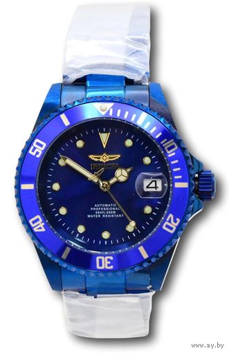 Редкие часы Invicta Pro Diver Automatic Blue Label, новые. Механика, оксидированные корпус и браслет. Водозащита WR 200 м по ISO 22810.