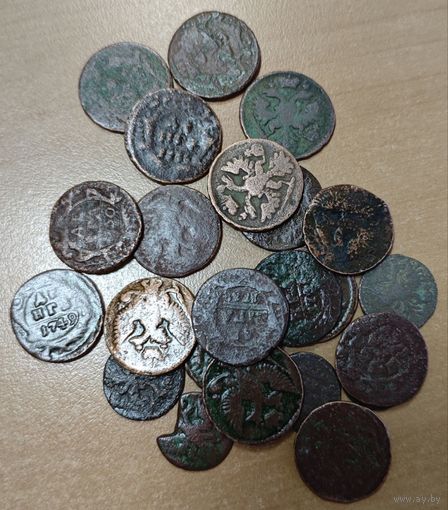 Деньги, полушки. 24 шт. Лотом