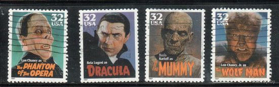 США-1997 (Мих.2893-2897) ,  гаш. , Личности, Киноактеры, Фильмы , 4 марки(1)