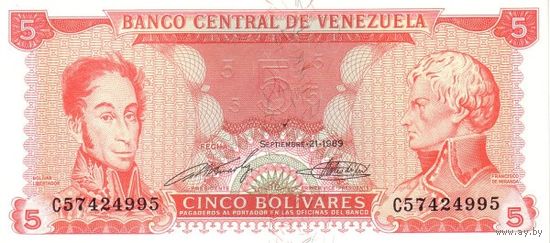 Венесуэла 5 боливаров образца 1989 года UNC p70b