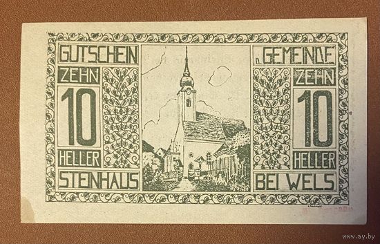 Нотгельд Австрия Штайнхаус-бай-Вельс ,10 геллеров 1920 год