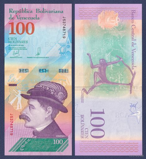 Венесуэла, 100 боливаров 2018 г., P-106 (22.03.2018, политик Самора Эсекиель), UNC
