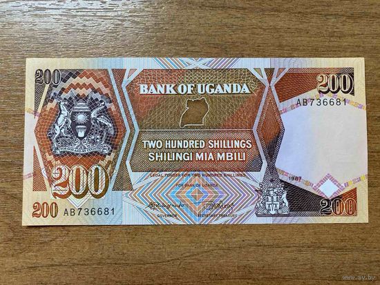 Уганда, 200 шиллингов образца 1987 UNC
