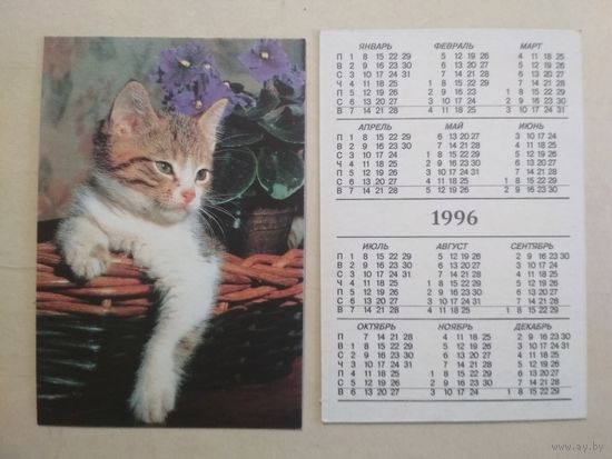 Карманный календарик. Кошки . 1996 год