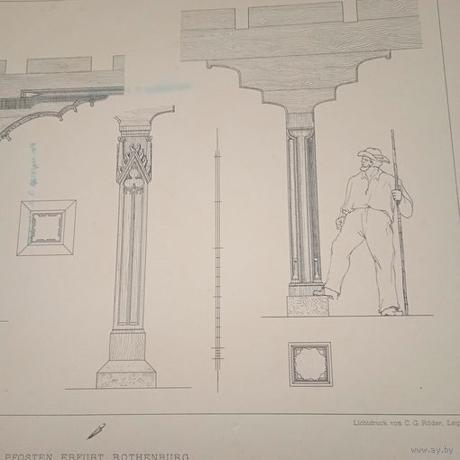 Гравюра.PFOSTEN ERFURT ROTHENBURG Германия 19век. 48 х32см.   РАСПРОДАЖА КОЛЛЕКЦИИ.