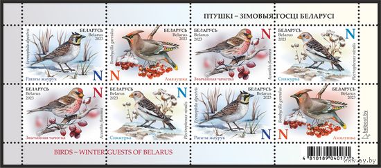 2023г Беларусь MNH Малый лист "Птицы – зимние гости Беларуси"