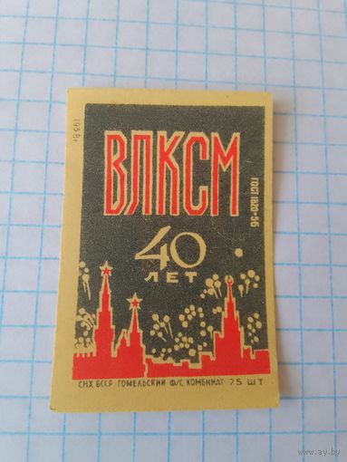Спичечные этикетки ф.Гомель. 40 лет ВЛКСМ. 1958 год