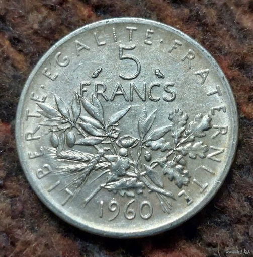 Франция 5 франков 1960 год, AU. Серебро. Сторгуй за свою цену, предложи обмен!