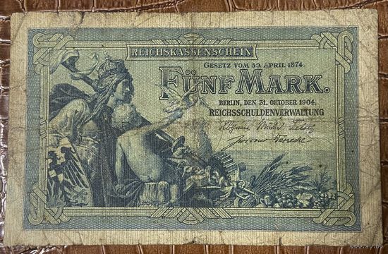 Банкнота 5 марок 1904 год. Германская империя.