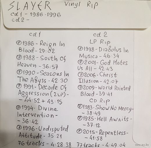 CD MP3 SLAYER - 2 CD - Vinyl Rip (оцифровки с винила)