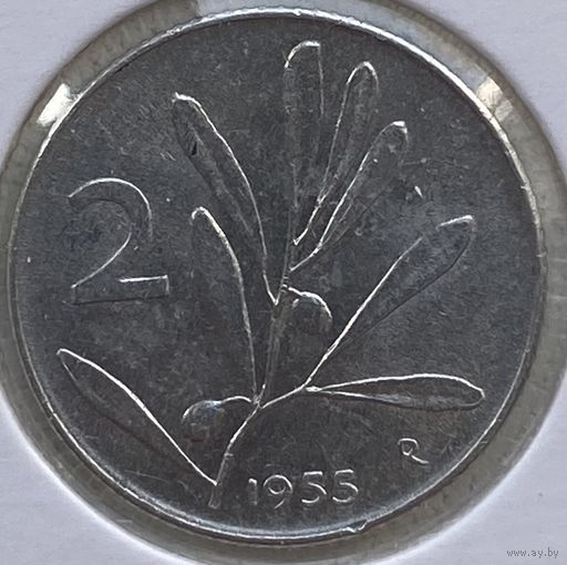 Италия 2 лиры 1955 г. В холдере