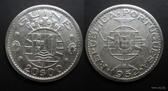 Гвинея-Бисау (Португальская) 20 эскудо 1952 (II), серебро