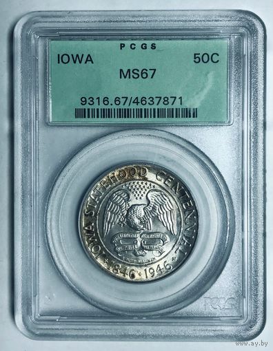 50 центов 1946 Айова США PCGS MS 67!!! Уникальный экземпляр! Высочайший грейд