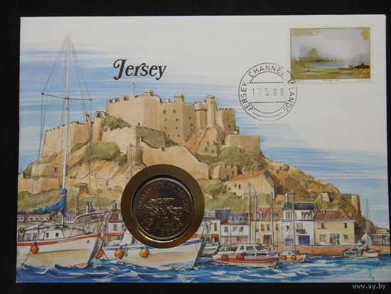 Джерси 10 пенсов 1988 г конверт первого дня КПД