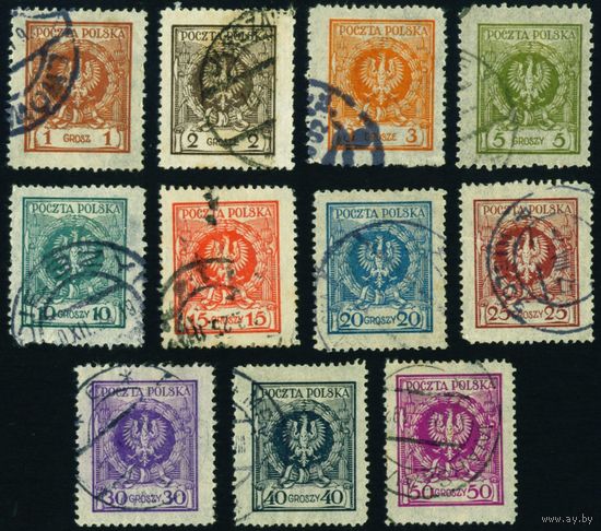 Орел в лавровом венке Польша 1924 год серия из 11 марок