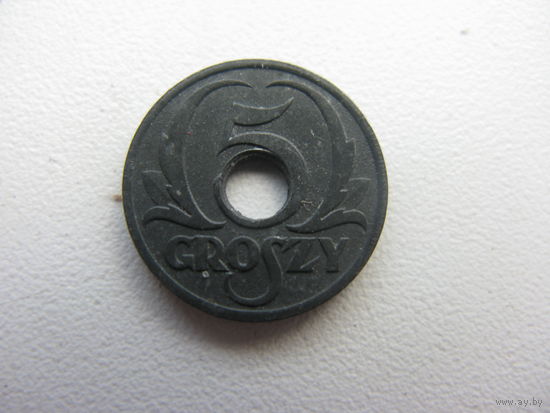 Польша 5 грошей 1939  ( цинк )